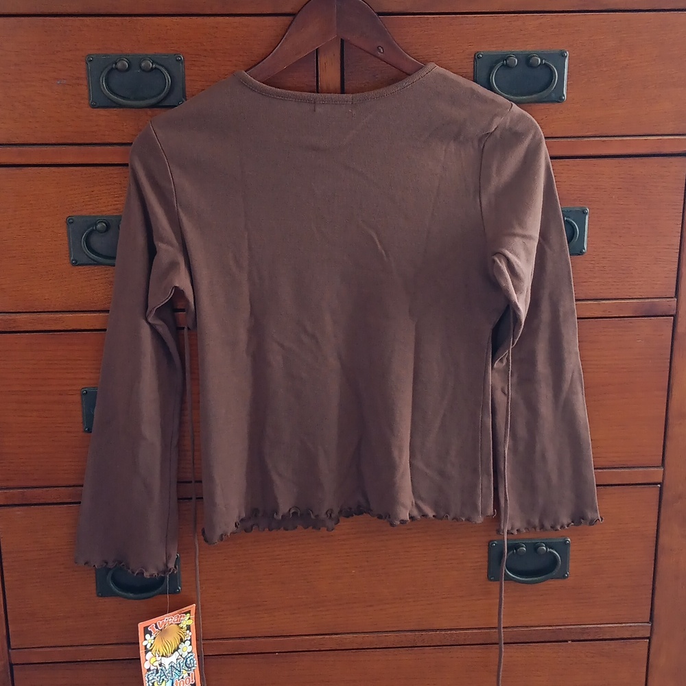 NWT FANG Brown Top with Pink Floral Accents - Picture 3 of 8